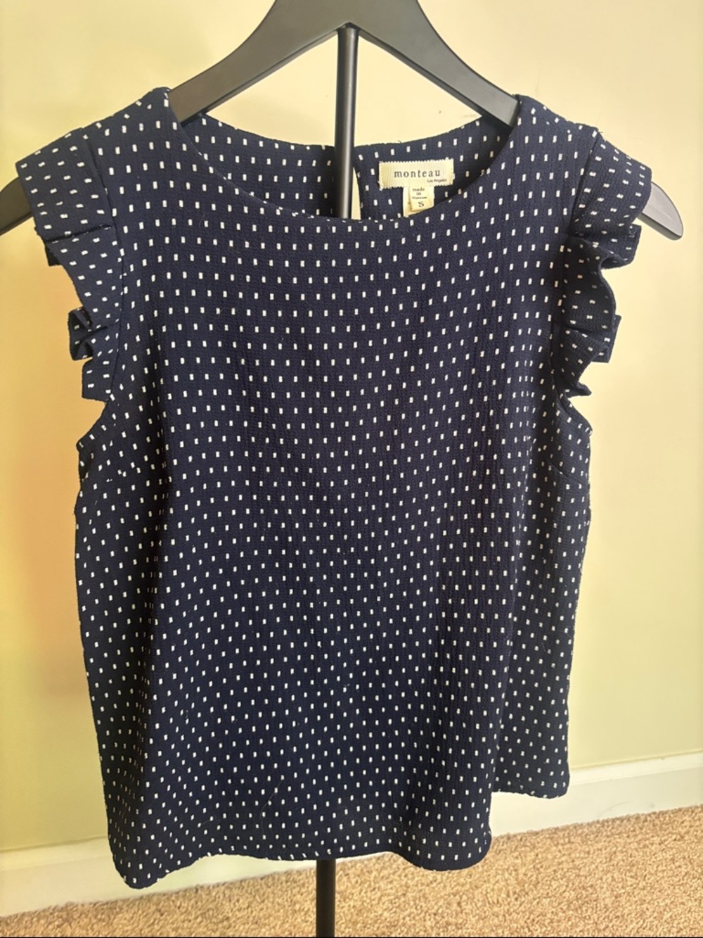 3 for $20 Monteau Navy Dot Ruffle Sleeve Women's Top Size Small